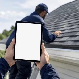 Tablet used for roof inspection appointment booking